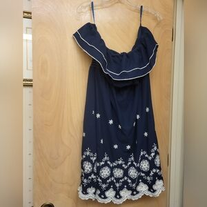Torrid Blue Navy Sailor White Scallop Embroidered Boat Neck Dress SZ 16